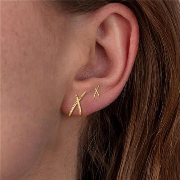 ✨ Gold Crisscross Earring Set | 16K Gold-Plated Dainty & Minimalist Earrings ✨ - Picture 2 of 5